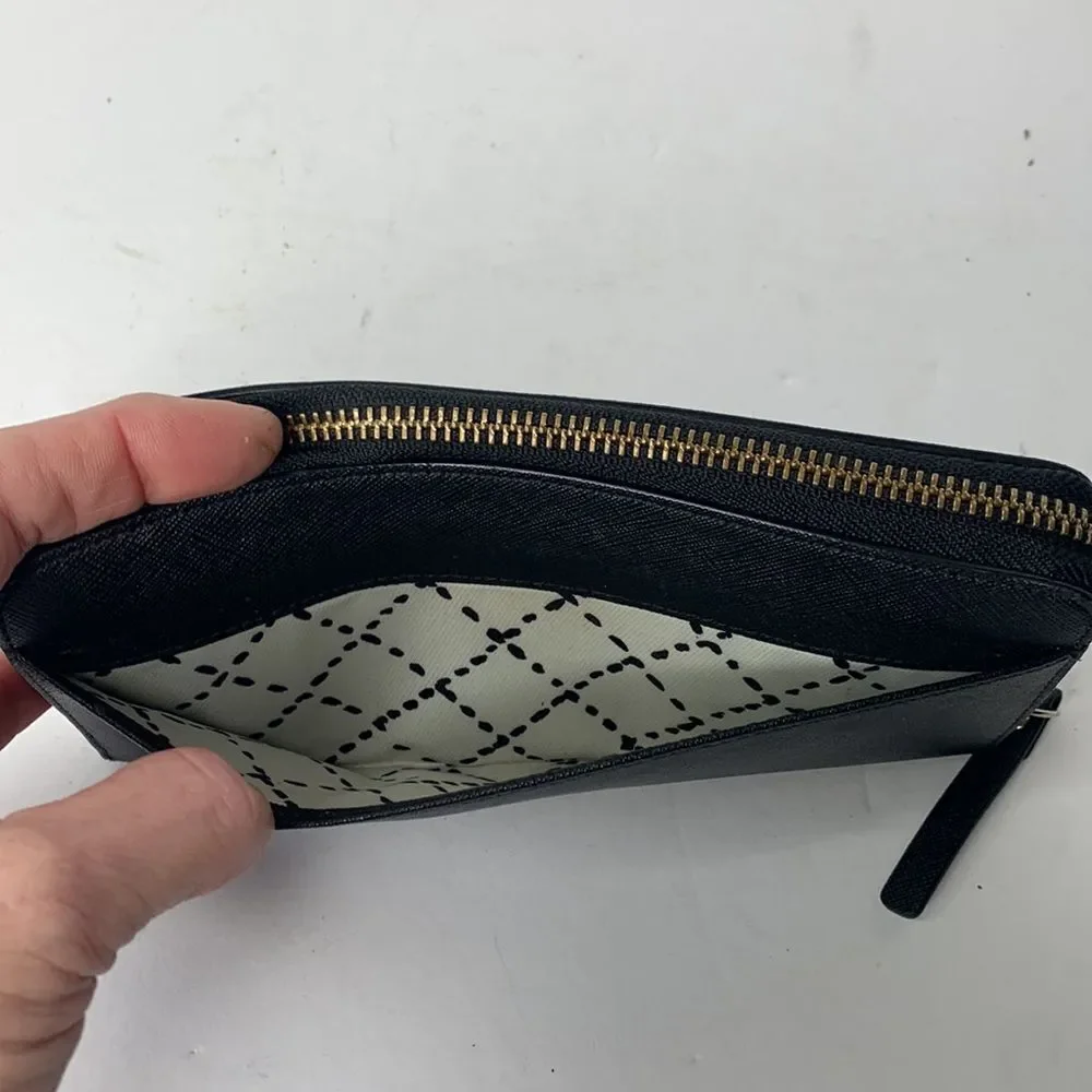 Kate Spade Newberry Lane black crossgrain leather continental zip-around wallet